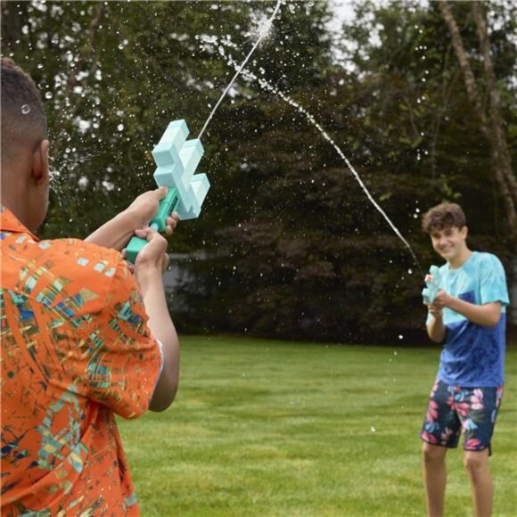 Super Soaker Minecraft Trident Water Blaster, Pull Back Plunger Handle, - Picture 3 of 5